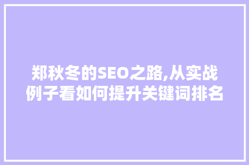 郑秋冬的SEO之路,从实战例子看如何提升关键词排名