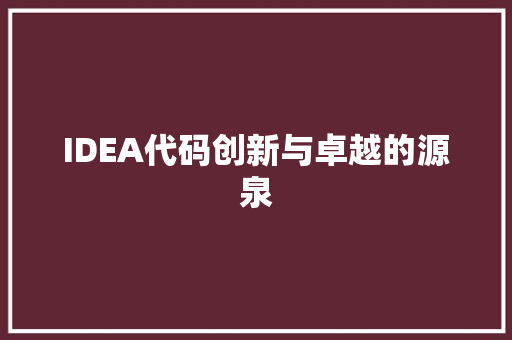 IDEA代码创新与卓越的源泉