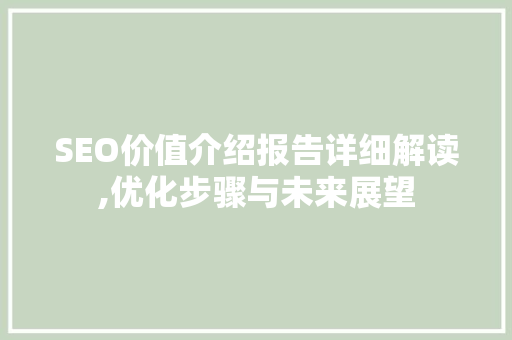 SEO价值介绍报告详细解读,优化步骤与未来展望