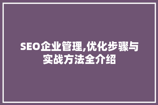 SEO企业管理,优化步骤与实战方法全介绍