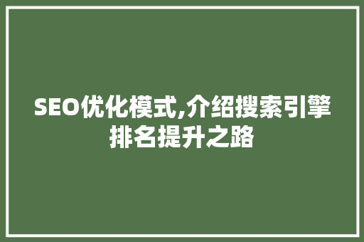 SEO优化模式,介绍搜索引擎排名提升之路