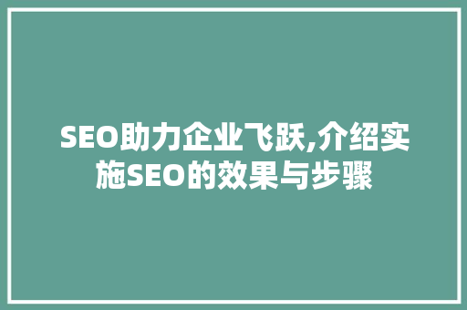 SEO助力企业飞跃,介绍实施SEO的效果与步骤