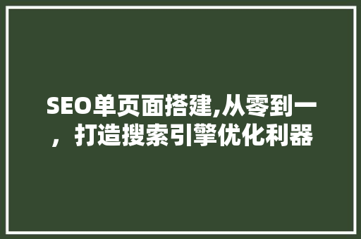 SEO单页面搭建,从零到一，打造搜索引擎优化利器