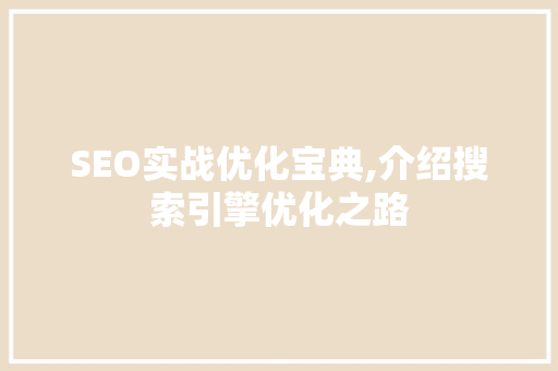 SEO实战优化宝典,介绍搜索引擎优化之路