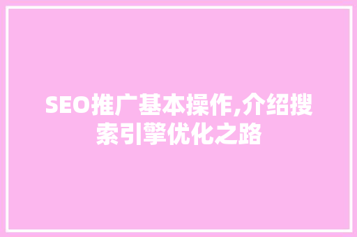 SEO推广基本操作,介绍搜索引擎优化之路