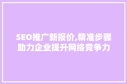 SEO推广新报价,精准步骤助力企业提升网络竞争力