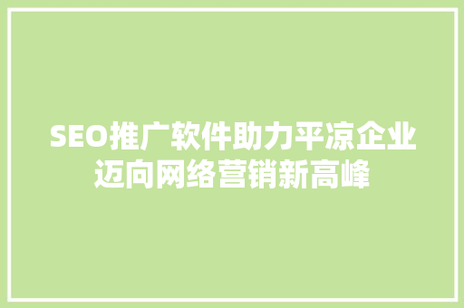 SEO推广软件助力平凉企业迈向网络营销新高峰