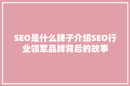 SEO是什么牌子介绍SEO行业领军品牌背后的故事