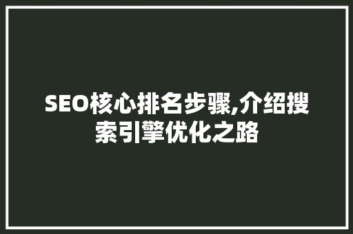 SEO核心排名步骤,介绍搜索引擎优化之路