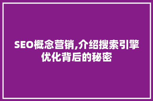 SEO概念营销,介绍搜索引擎优化背后的秘密