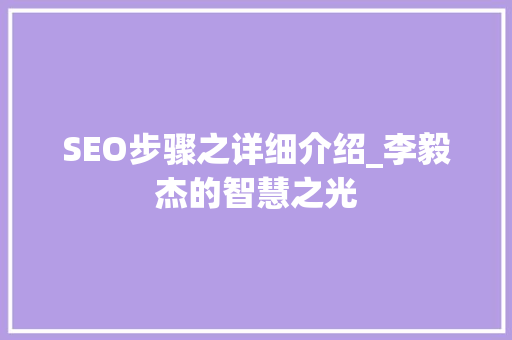SEO步骤之详细介绍_李毅杰的智慧之光