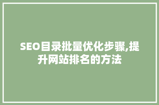 SEO目录批量优化步骤,提升网站排名的方法