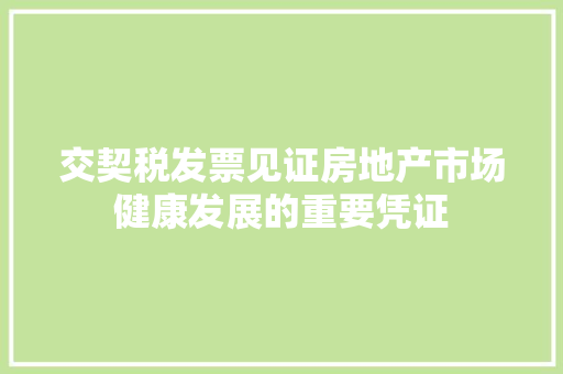 交契税发票见证房地产市场健康发展的重要凭证