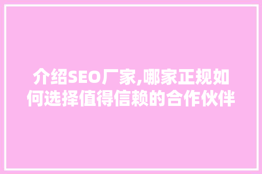 介绍SEO厂家,哪家正规如何选择值得信赖的合作伙伴