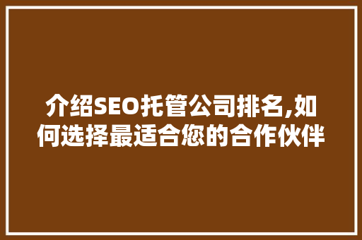 介绍SEO托管公司排名,如何选择最适合您的合作伙伴