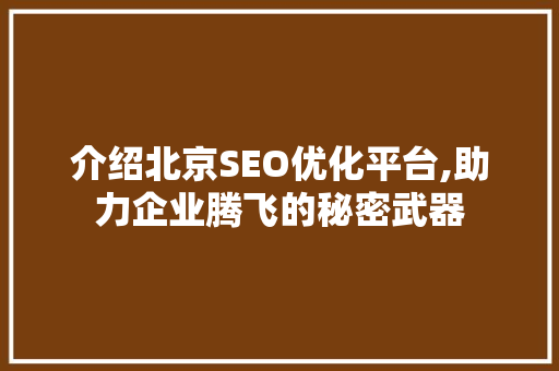 介绍北京SEO优化平台,助力企业腾飞的秘密武器