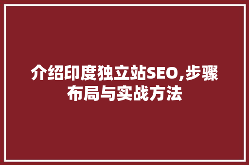 介绍印度独立站SEO,步骤布局与实战方法