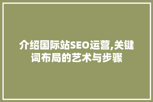 介绍国际站SEO运营,关键词布局的艺术与步骤