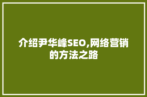 介绍尹华峰SEO,网络营销的方法之路