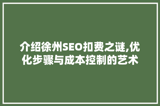 介绍徐州SEO扣费之谜,优化步骤与成本控制的艺术