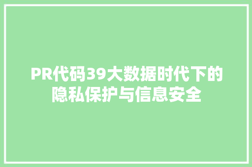 PR代码39大数据时代下的隐私保护与信息安全