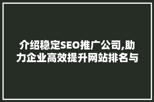 介绍稳定SEO推广公司,助力企业高效提升网站排名与流量