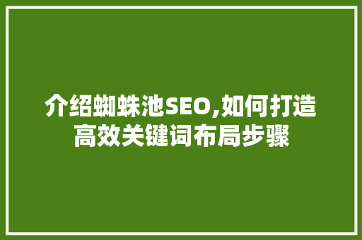介绍蜘蛛池SEO,如何打造高效关键词布局步骤