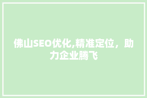 佛山SEO优化,精准定位，助力企业腾飞