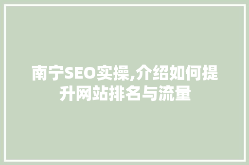 南宁SEO实操,介绍如何提升网站排名与流量