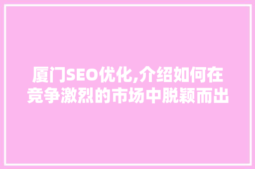厦门SEO优化,介绍如何在竞争激烈的市场中脱颖而出
