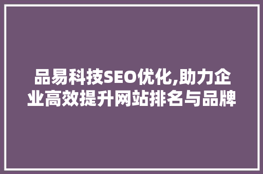 品易科技SEO优化,助力企业高效提升网站排名与品牌影响力
