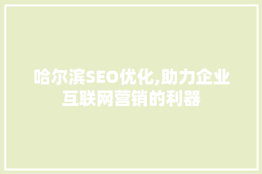 哈尔滨SEO优化,助力企业互联网营销的利器