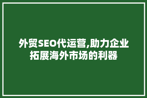 外贸SEO代运营,助力企业拓展海外市场的利器