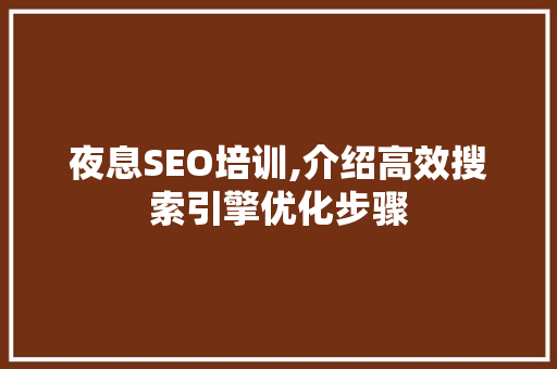 夜息SEO培训,介绍高效搜索引擎优化步骤