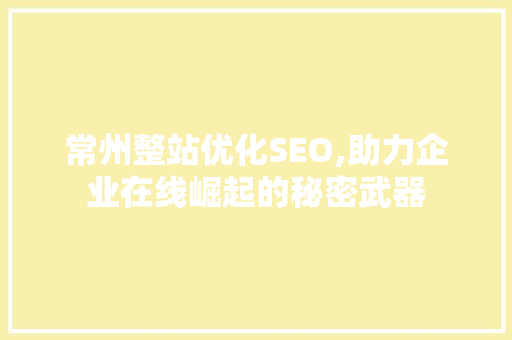 常州整站优化SEO,助力企业在线崛起的秘密武器