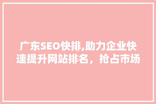 广东SEO快排,助力企业快速提升网站排名，抢占市场先机