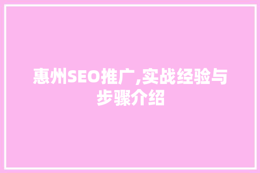 惠州SEO推广,实战经验与步骤介绍