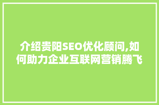 介绍贵阳SEO优化顾问,如何助力企业互联网营销腾飞