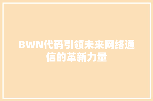 BWN代码引领未来网络通信的革新力量