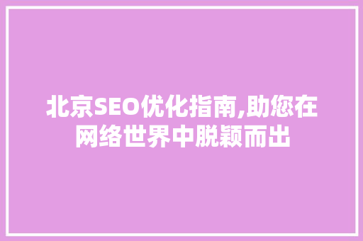 北京SEO优化指南,助您在网络世界中脱颖而出