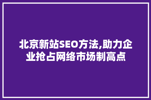 北京新站SEO方法,助力企业抢占网络市场制高点