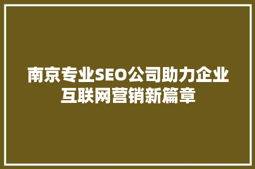 南京专业SEO公司助力企业互联网营销新篇章