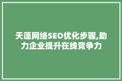 天蓬网络SEO优化步骤,助力企业提升在线竞争力