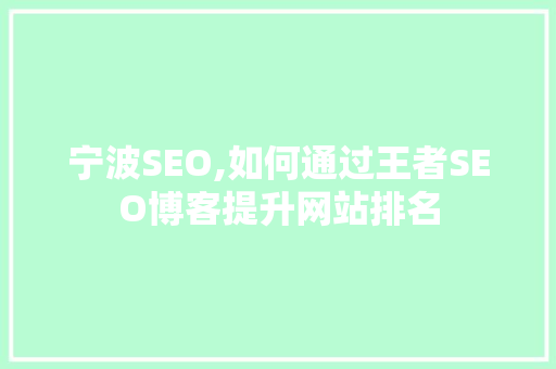 宁波SEO,如何通过王者SEO博客提升网站排名