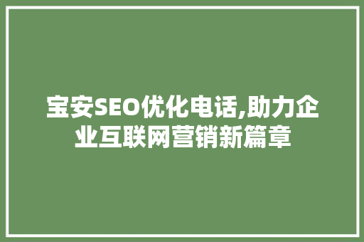宝安SEO优化电话,助力企业互联网营销新篇章