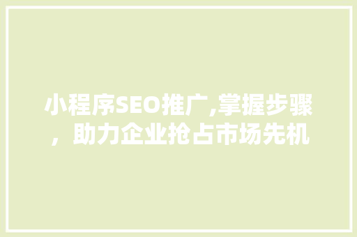 小程序SEO推广,掌握步骤，助力企业抢占市场先机