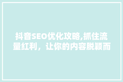抖音SEO优化攻略,抓住流量红利，让你的内容脱颖而出