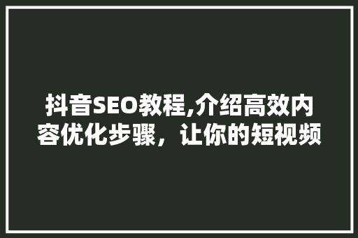 抖音SEO教程,介绍高效内容优化步骤，让你的短视频迅速走红