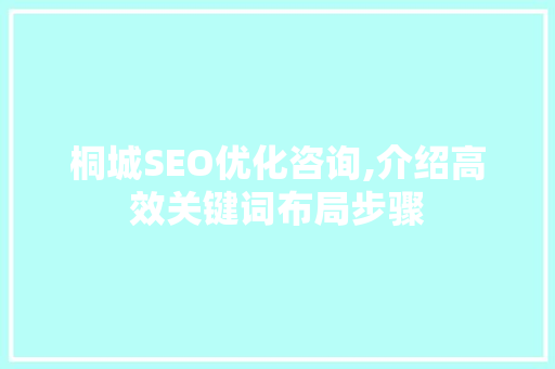 桐城SEO优化咨询,介绍高效关键词布局步骤