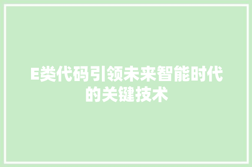E类代码引领未来智能时代的关键技术  第1张
